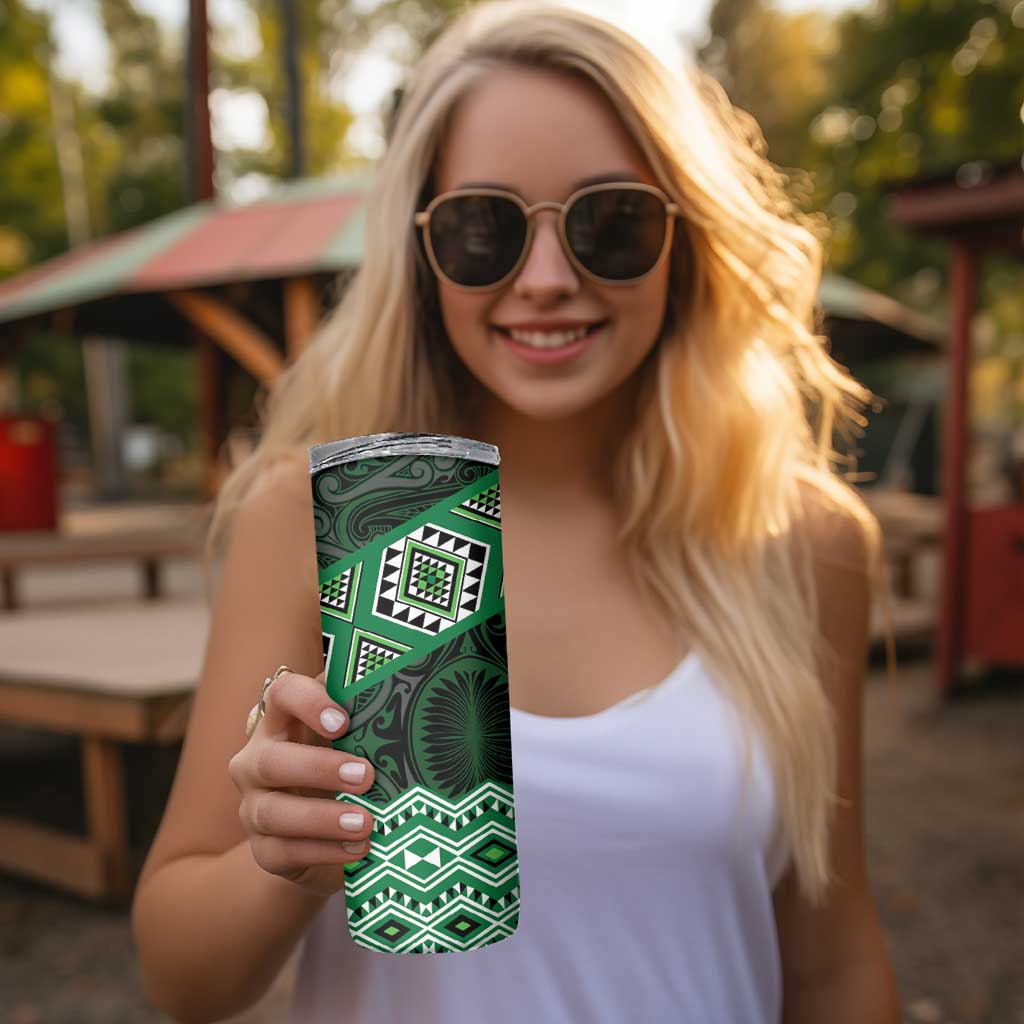 New Zealand Aotearoa Skinny Tumbler Green Taniko Art Maori Pattern LT05 - Polynesian Pride