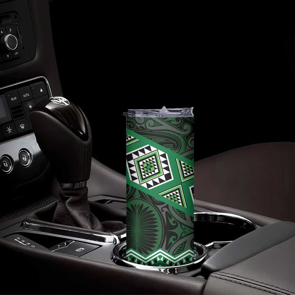 New Zealand Aotearoa Skinny Tumbler Green Taniko Art Maori Pattern LT05 - Polynesian Pride