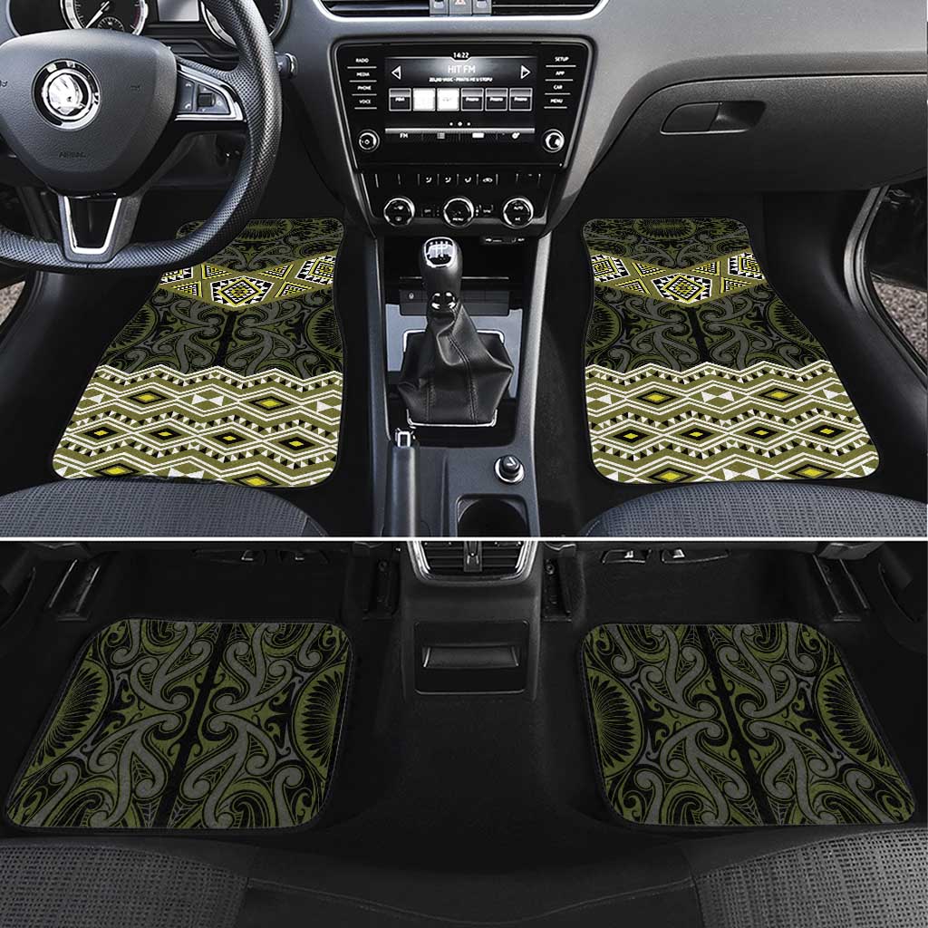 New Zealand Aotearoa Car Mats Yellow Taniko Art Maori Pattern