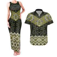 New Zealand Aotearoa Couples Matching Tank Maxi Dress and Hawaiian Shirt Yellow Taniko Art Maori Pattern LT05 Yellow - Polynesian Pride