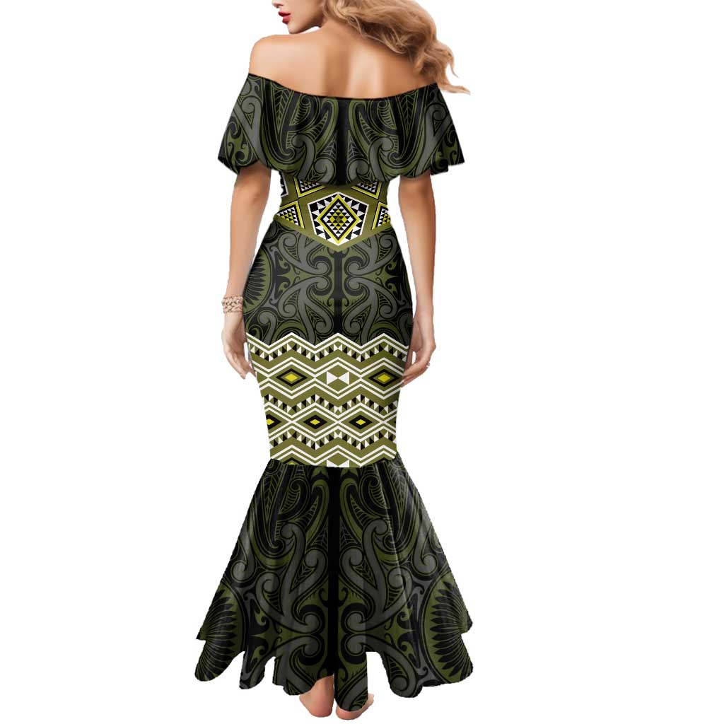 New Zealand Aotearoa Family Matching Mermaid Dress and Hawaiian Shirt Yellow Taniko Art Maori Pattern LT05 - Polynesian Pride