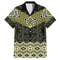 New Zealand Aotearoa Family Matching Off Shoulder Maxi Dress and Hawaiian Shirt Yellow Taniko Art Maori Pattern LT05 Dad's Shirt - Short Sleeve Yellow - Polynesian Pride