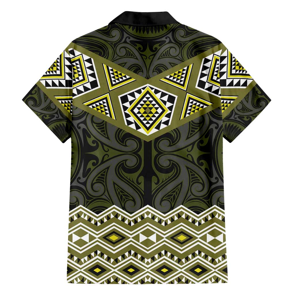 New Zealand Aotearoa Family Matching Off Shoulder Maxi Dress and Hawaiian Shirt Yellow Taniko Art Maori Pattern LT05 - Polynesian Pride