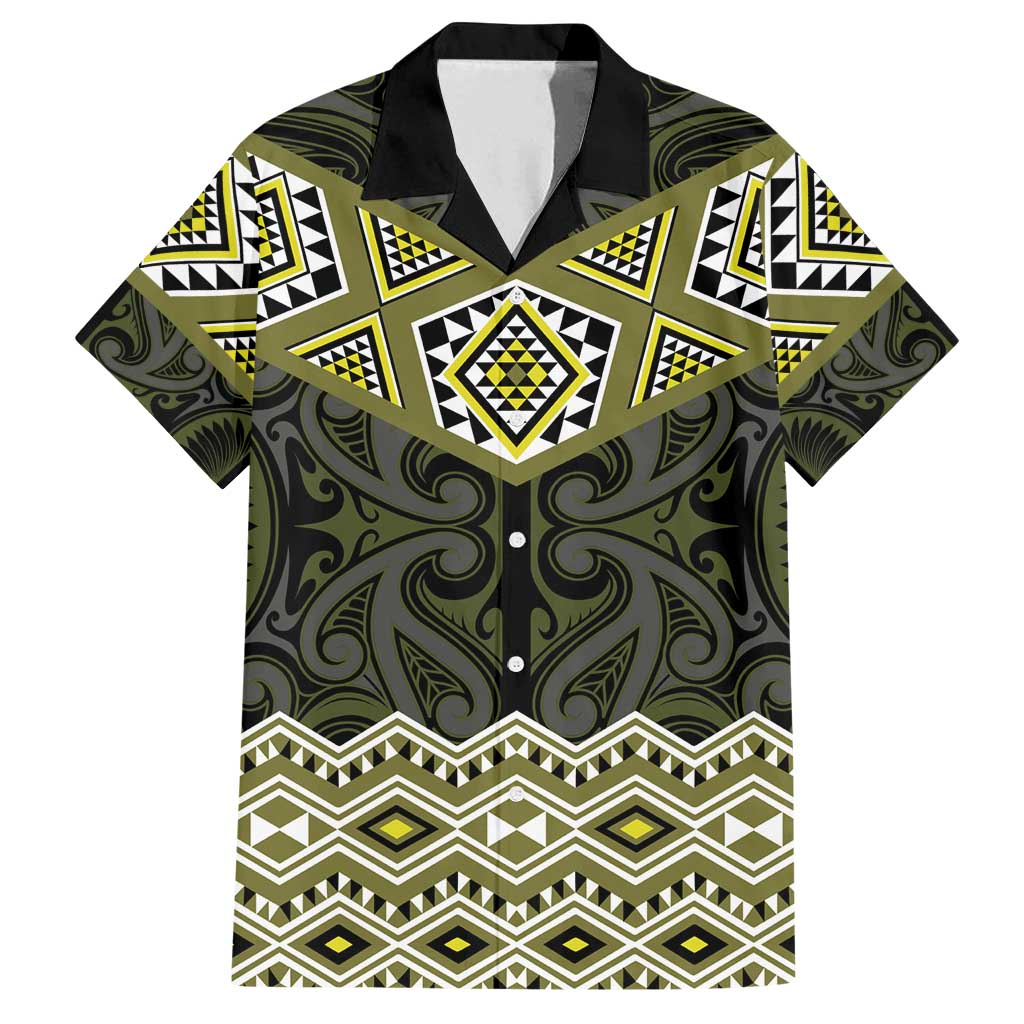 New Zealand Aotearoa Family Matching Off Shoulder Short Dress and Hawaiian Shirt Yellow Taniko Art Maori Pattern LT05 Dad's Shirt - Short Sleeve Yellow - Polynesian Pride