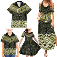 New Zealand Aotearoa Family Matching Summer Maxi Dress and Hawaiian Shirt Yellow Taniko Art Maori Pattern LT05 - Polynesian Pride