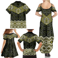 New Zealand Aotearoa Family Matching Summer Maxi Dress and Hawaiian Shirt Yellow Taniko Art Maori Pattern LT05 - Polynesian Pride
