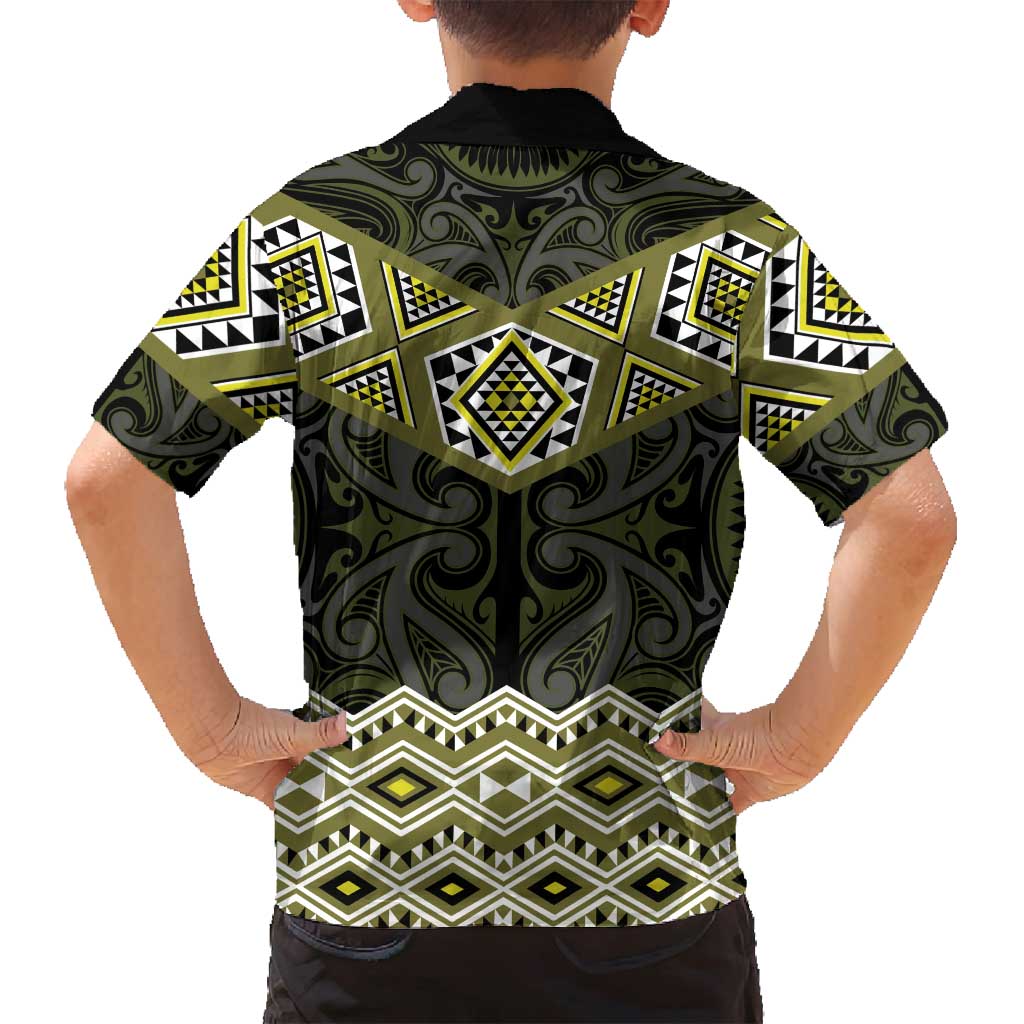 New Zealand Aotearoa Family Matching Tank Maxi Dress and Hawaiian Shirt Yellow Taniko Art Maori Pattern LT05 - Polynesian Pride