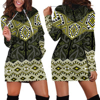 New Zealand Aotearoa Hoodie Dress Yellow Taniko Art Maori Pattern LT05 - Polynesian Pride