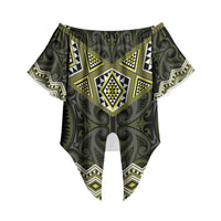 New Zealand Aotearoa Off Shoulder Wrap Waist Top Yellow Taniko Art Maori Pattern LT05 Yellow - Polynesian Pride