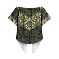 New Zealand Aotearoa Off Shoulder Wrap Waist Top Yellow Taniko Art Maori Pattern LT05 - Polynesian Pride