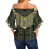 New Zealand Aotearoa Off Shoulder Wrap Waist Top Yellow Taniko Art Maori Pattern LT05 - Polynesian Pride