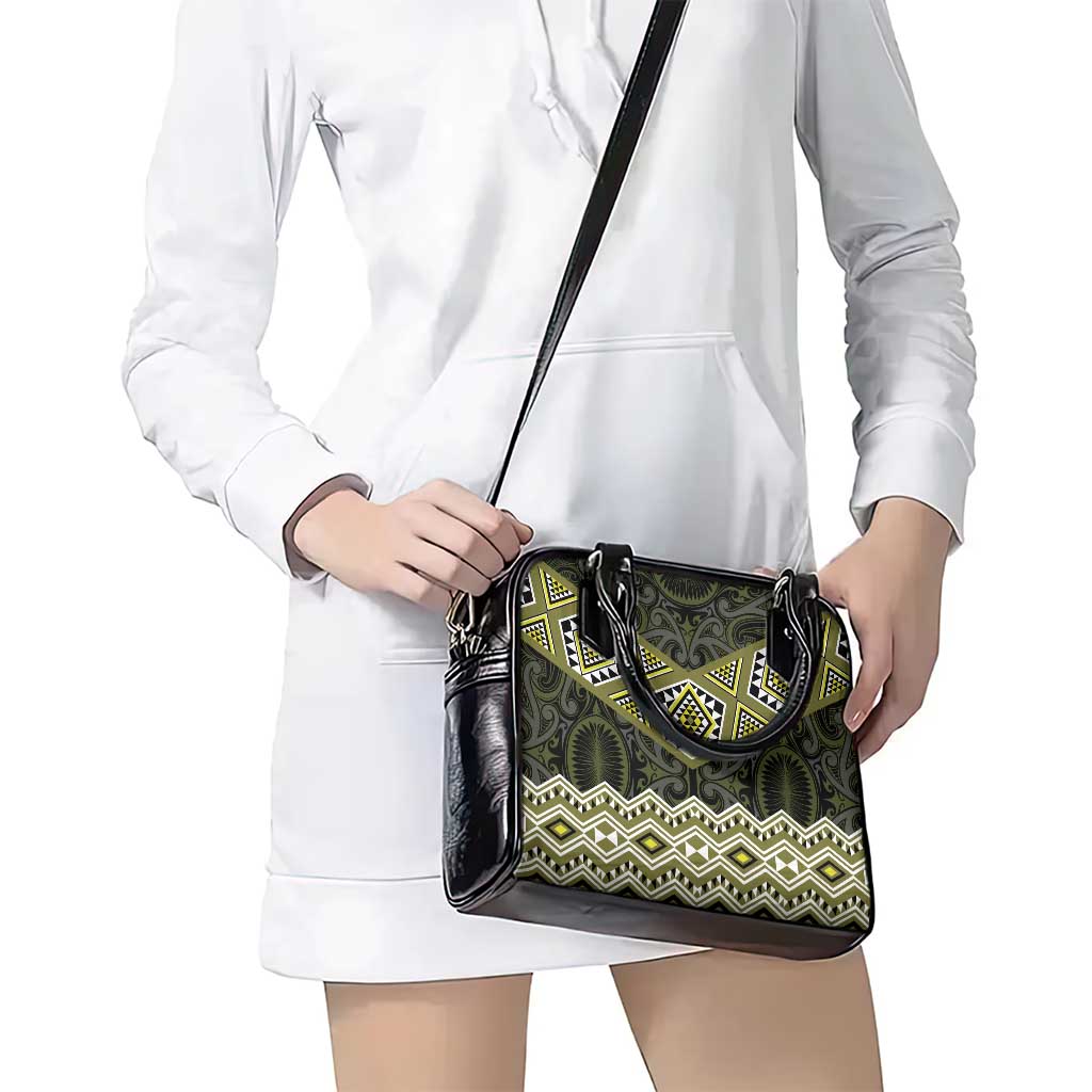 New Zealand Aotearoa Shoulder Handbag Yellow Taniko Art Maori Pattern