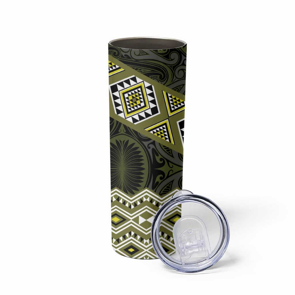 New Zealand Aotearoa Skinny Tumbler Yellow Taniko Art Maori Pattern LT05 - Polynesian Pride