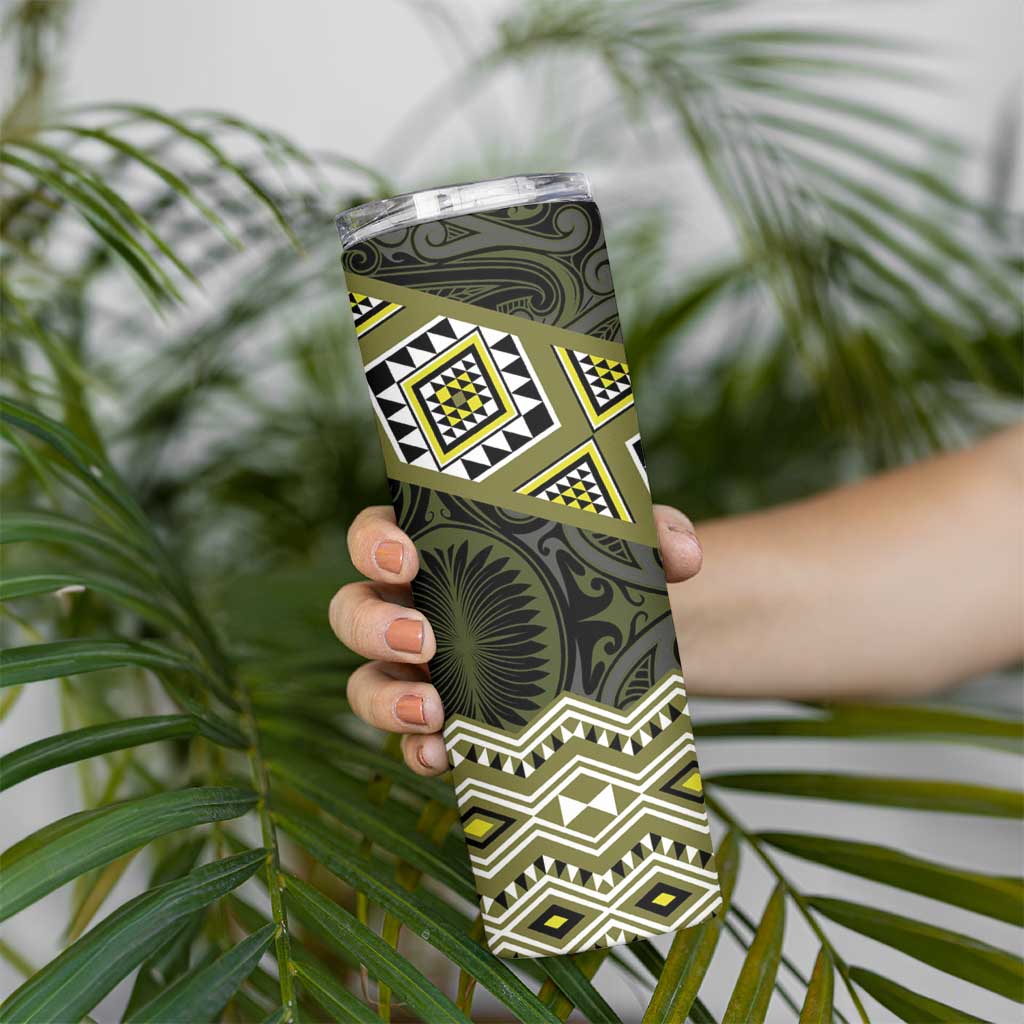 New Zealand Aotearoa Skinny Tumbler Yellow Taniko Art Maori Pattern LT05 - Polynesian Pride