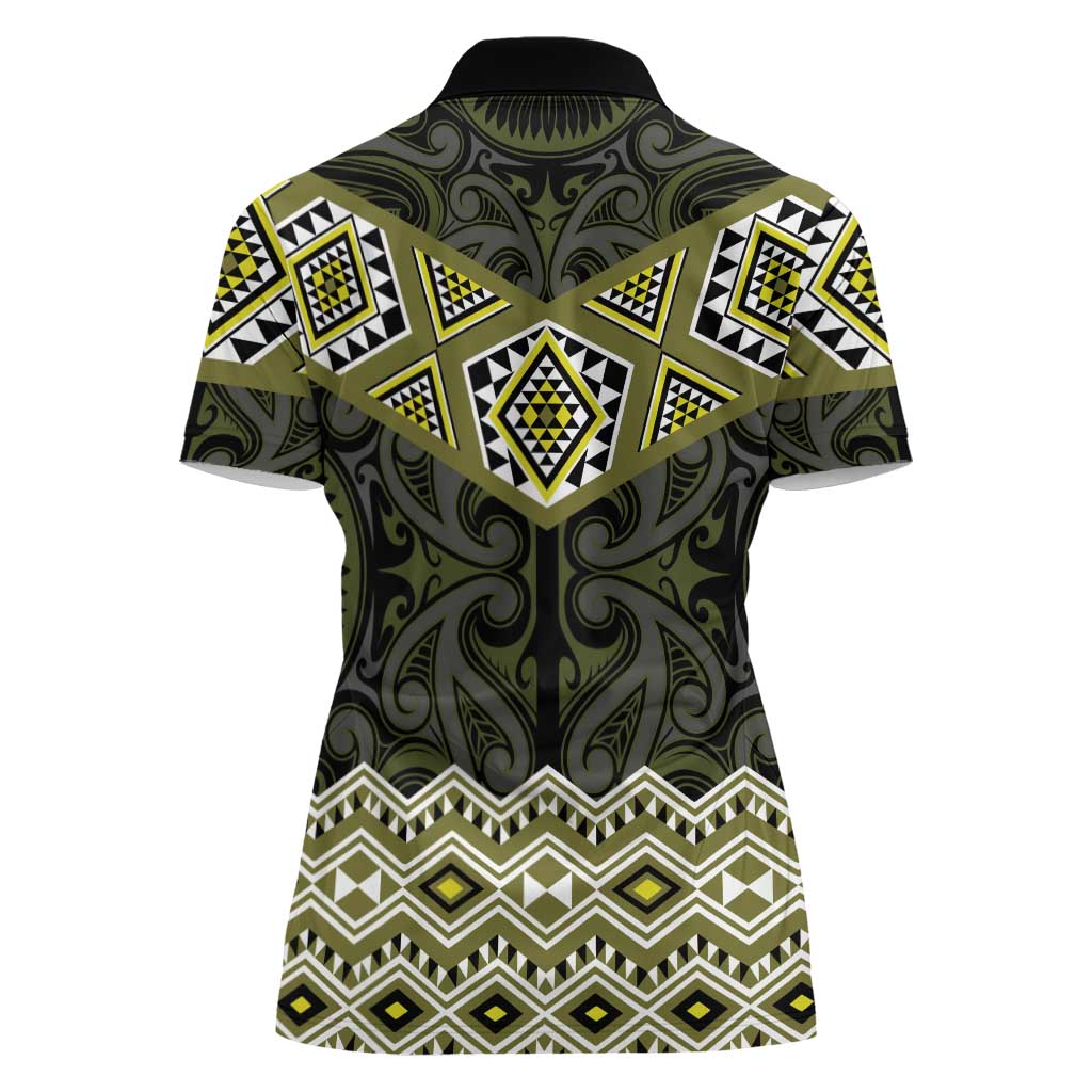 New Zealand Aotearoa Women Polo Shirt Yellow Taniko Art Maori Pattern