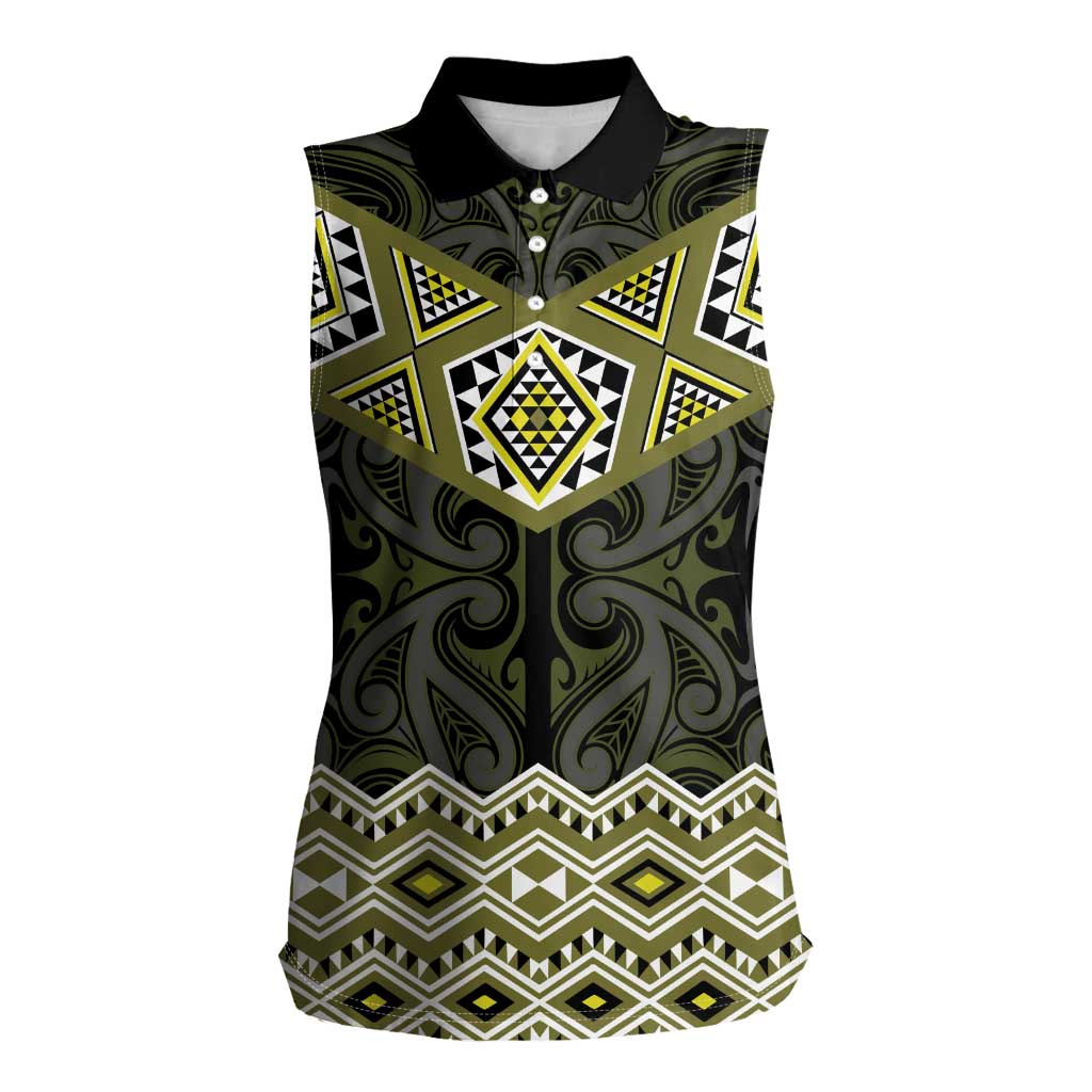 New Zealand Aotearoa Women Sleeveless Polo Shirt Yellow Taniko Art Maori Pattern LT05 Female Yellow - Polynesian Pride