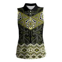 New Zealand Aotearoa Women Sleeveless Polo Shirt Yellow Taniko Art Maori Pattern LT05 Female Yellow - Polynesian Pride