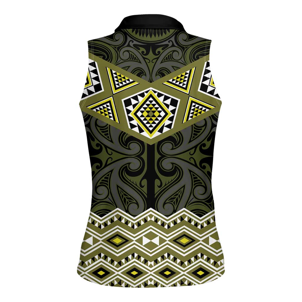 New Zealand Aotearoa Women Sleeveless Polo Shirt Yellow Taniko Art Maori Pattern LT05 - Polynesian Pride