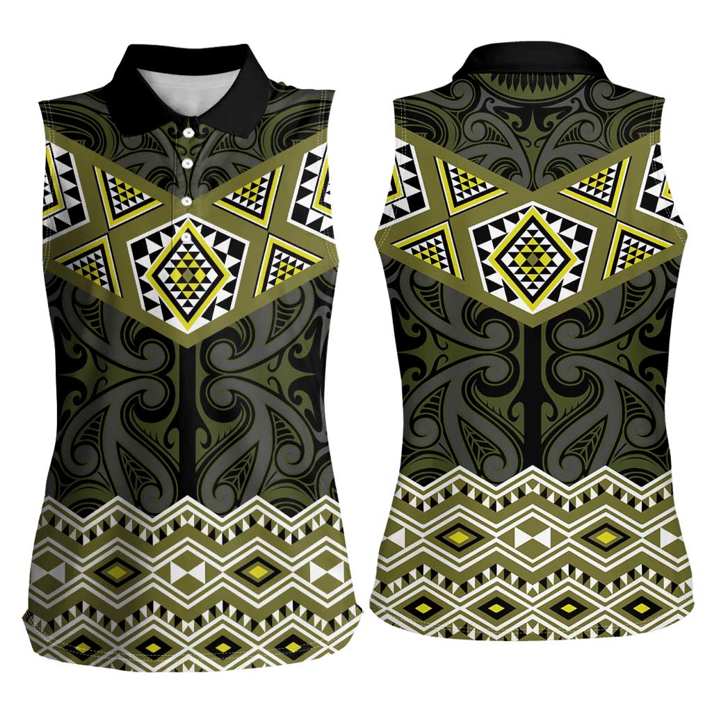 New Zealand Aotearoa Women Sleeveless Polo Shirt Yellow Taniko Art Maori Pattern LT05 - Polynesian Pride