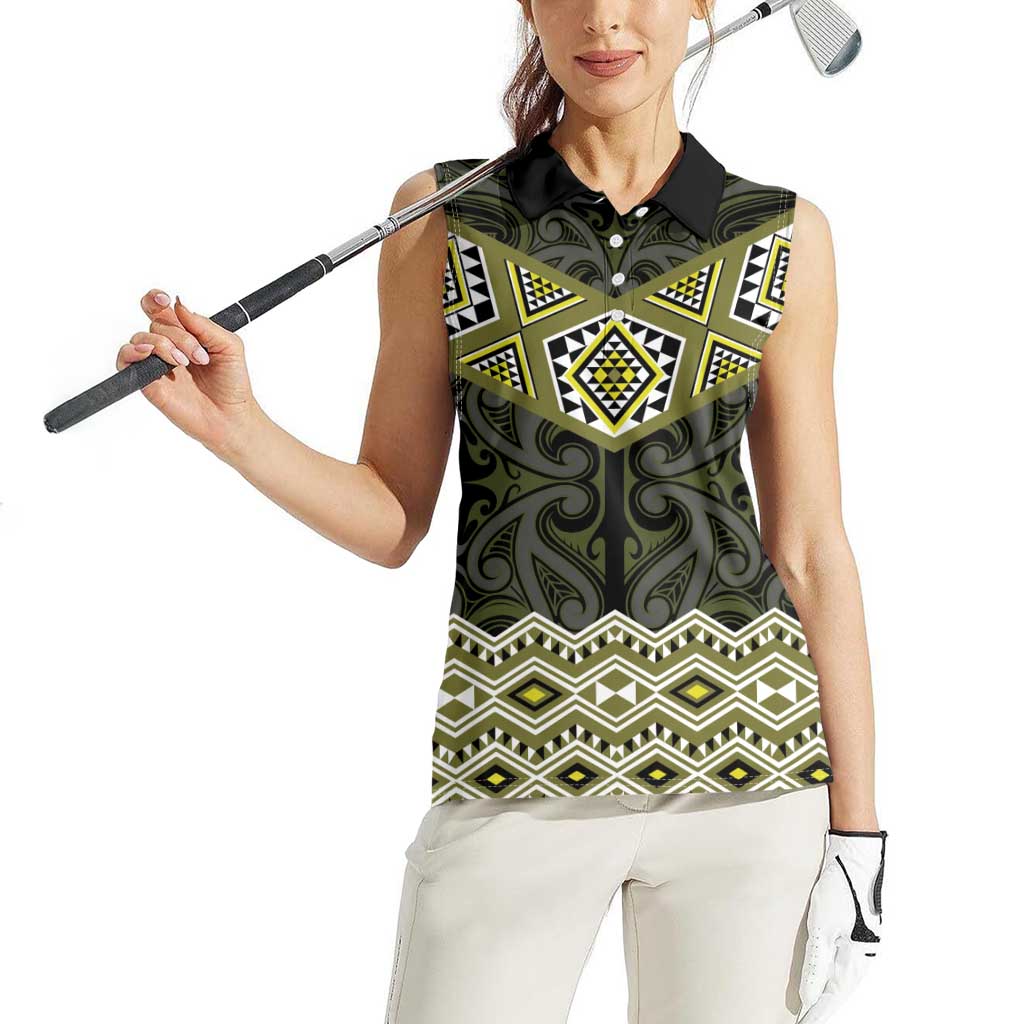 New Zealand Aotearoa Women Sleeveless Polo Shirt Yellow Taniko Art Maori Pattern LT05 - Polynesian Pride