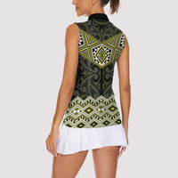 New Zealand Aotearoa Women Sleeveless Polo Shirt Yellow Taniko Art Maori Pattern LT05 - Polynesian Pride