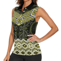 New Zealand Aotearoa Women Sleeveless Polo Shirt Yellow Taniko Art Maori Pattern LT05 - Polynesian Pride