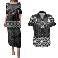 New Zealand Aotearoa Couples Matching Puletasi and Hawaiian Shirt Black Taniko Art Maori Pattern LT05 Black - Polynesian Pride