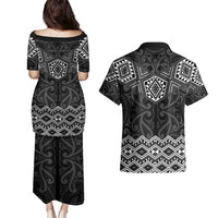 New Zealand Aotearoa Couples Matching Puletasi and Hawaiian Shirt Black Taniko Art Maori Pattern LT05 - Polynesian Pride