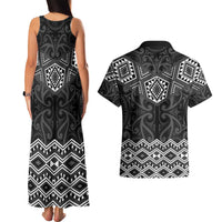 New Zealand Aotearoa Couples Matching Tank Maxi Dress and Hawaiian Shirt Black Taniko Art Maori Pattern LT05 - Polynesian Pride