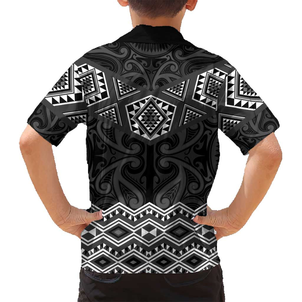 New Zealand Aotearoa Family Matching Long Sleeve Bodycon Dress and Hawaiian Shirt Black Taniko Art Maori Pattern LT05 - Polynesian Pride