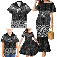 New Zealand Aotearoa Family Matching Mermaid Dress and Hawaiian Shirt Black Taniko Art Maori Pattern LT05 - Polynesian Pride