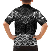 New Zealand Aotearoa Family Matching Off The Shoulder Long Sleeve Dress and Hawaiian Shirt Black Taniko Art Maori Pattern LT05 - Polynesian Pride