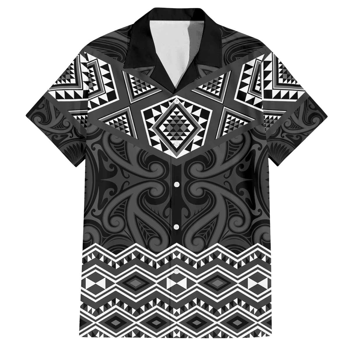New Zealand Aotearoa Family Matching Off The Shoulder Long Sleeve Dress and Hawaiian Shirt Black Taniko Art Maori Pattern LT05 Dad's Shirt - Short Sleeve Black - Polynesian Pride