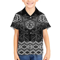 New Zealand Aotearoa Family Matching Off Shoulder Short Dress and Hawaiian Shirt Black Taniko Art Maori Pattern LT05 Son's Shirt Black - Polynesian Pride