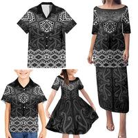 New Zealand Aotearoa Family Matching Puletasi and Hawaiian Shirt Black Taniko Art Maori Pattern LT05 - Polynesian Pride