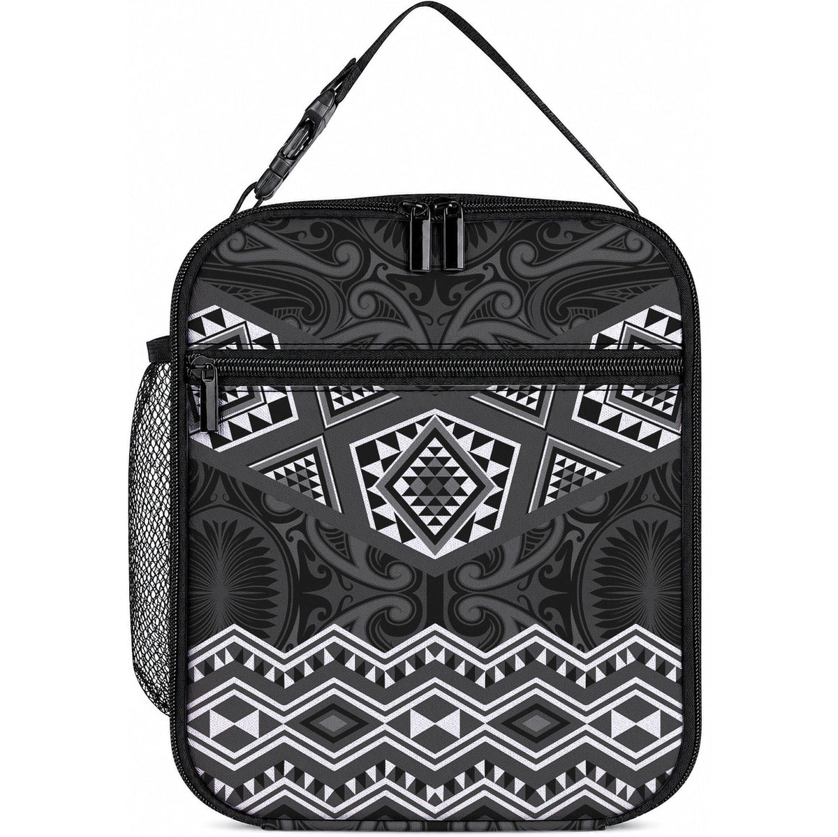 New Zealand Aotearoa Lunch Bag Black Taniko Art Maori Pattern LT05 10.2 × 8.3 × 4.3 inch Black - Polynesian Pride