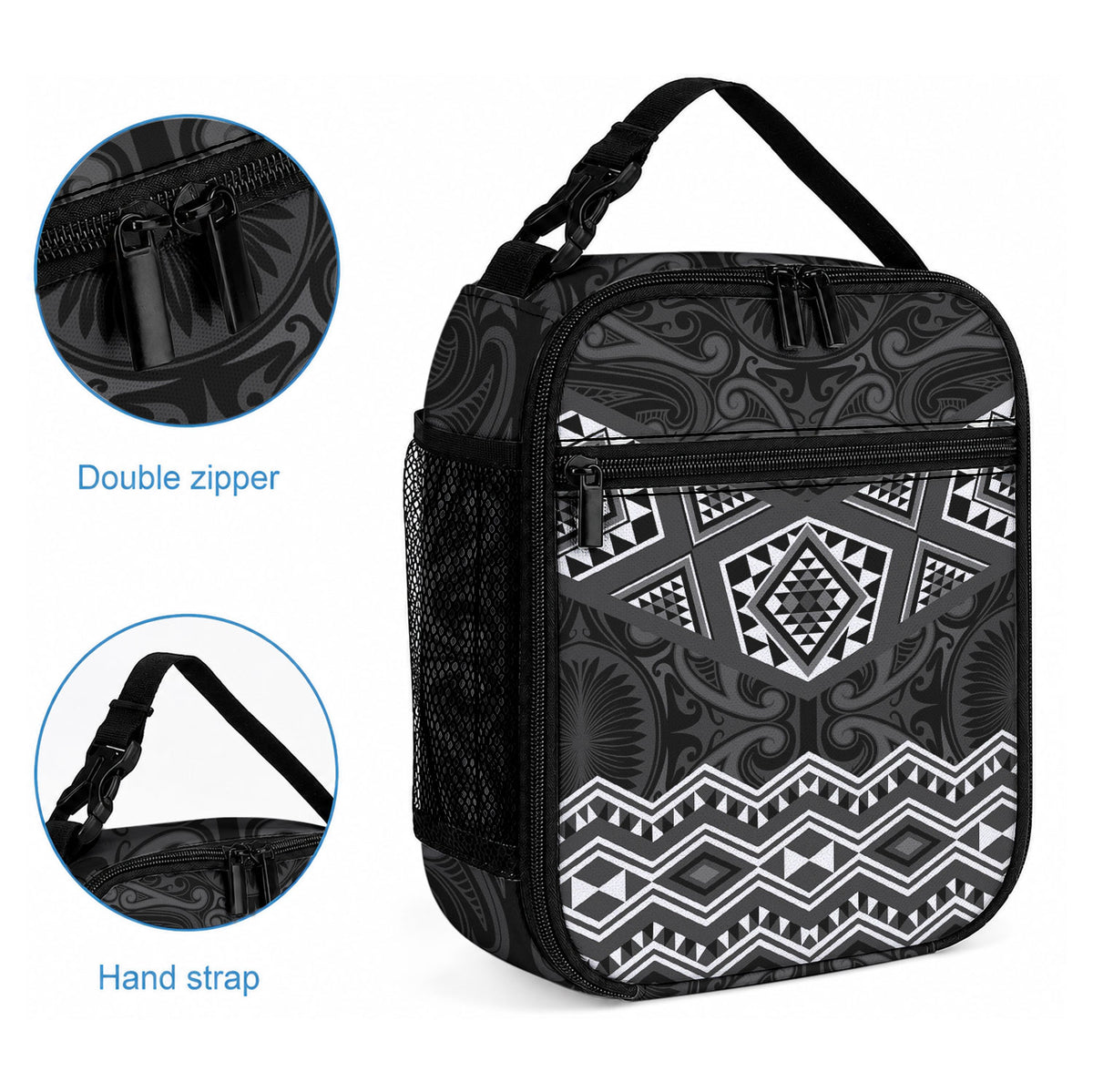 New Zealand Aotearoa Lunch Bag Black Taniko Art Maori Pattern LT05 - Polynesian Pride