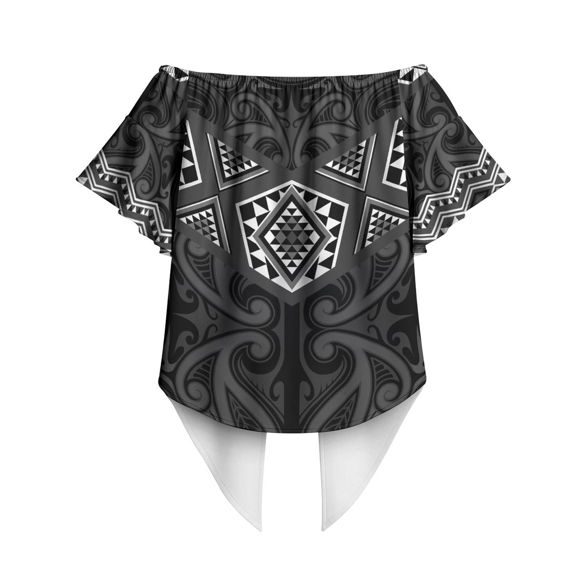 New Zealand Aotearoa Off Shoulder Wrap Waist Top Black Taniko Art Maori Pattern LT05 - Polynesian Pride