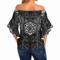 New Zealand Aotearoa Off Shoulder Wrap Waist Top Black Taniko Art Maori Pattern LT05 - Polynesian Pride