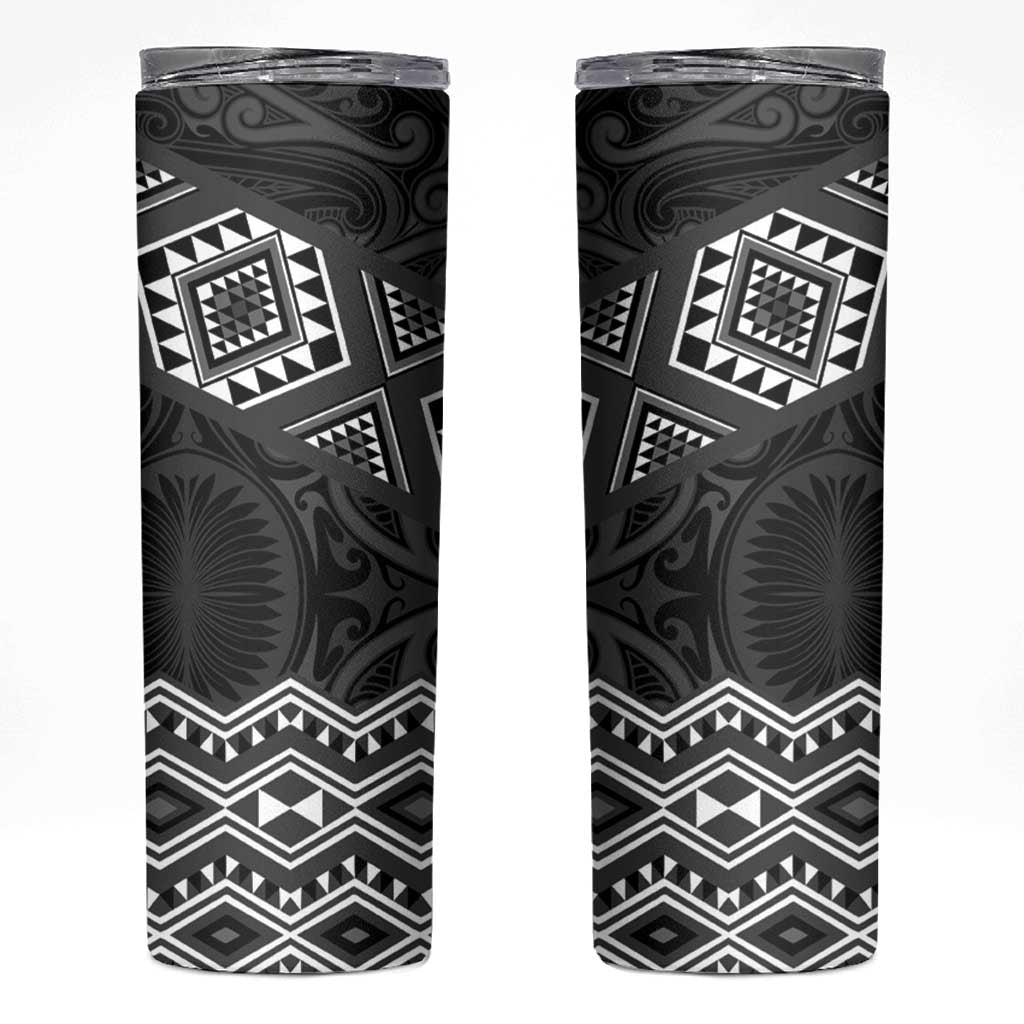 New Zealand Aotearoa Skinny Tumbler Black Taniko Art Maori Pattern LT05 Black - Polynesian Pride