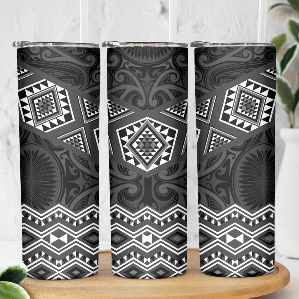 New Zealand Aotearoa Skinny Tumbler Black Taniko Art Maori Pattern LT05 - Polynesian Pride