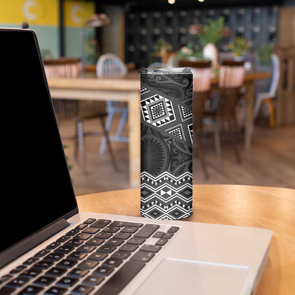 New Zealand Aotearoa Skinny Tumbler Black Taniko Art Maori Pattern LT05 - Polynesian Pride