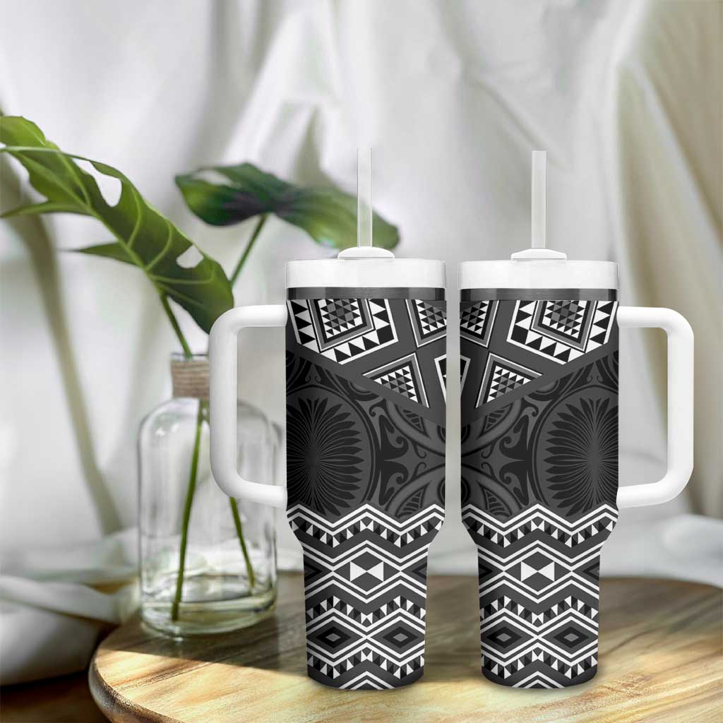New Zealand Aotearoa Tumbler With Handle Black Taniko Art Maori Pattern
