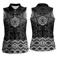 New Zealand Aotearoa Women Sleeveless Polo Shirt Black Taniko Art Maori Pattern LT05 - Polynesian Pride