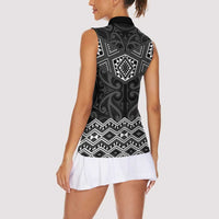 New Zealand Aotearoa Women Sleeveless Polo Shirt Black Taniko Art Maori Pattern LT05 - Polynesian Pride