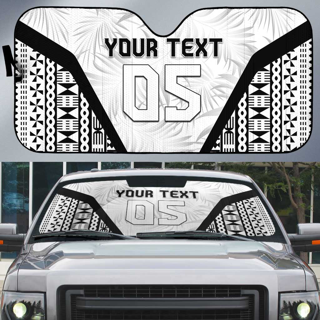 Custom Fiji 2026 Rugby Auto Sun Shade Fijian Tapa Pattern LT05 White - Polynesian Pride