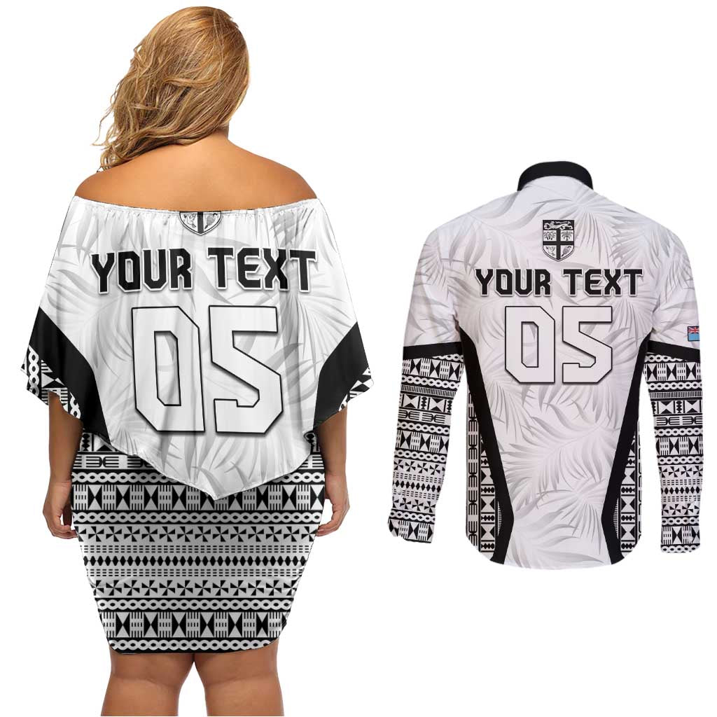 Custom Fiji 2026 Rugby Couples Matching Off Shoulder Short Dress and Long Sleeve Button Shirt Fijian Tapa Pattern LT05 - Polynesian Pride