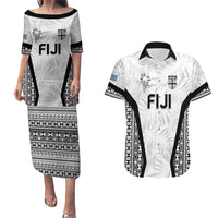 Custom Fiji 2026 Rugby Couples Matching Puletasi and Hawaiian Shirt Fijian Tapa Pattern LT05 White - Polynesian Pride