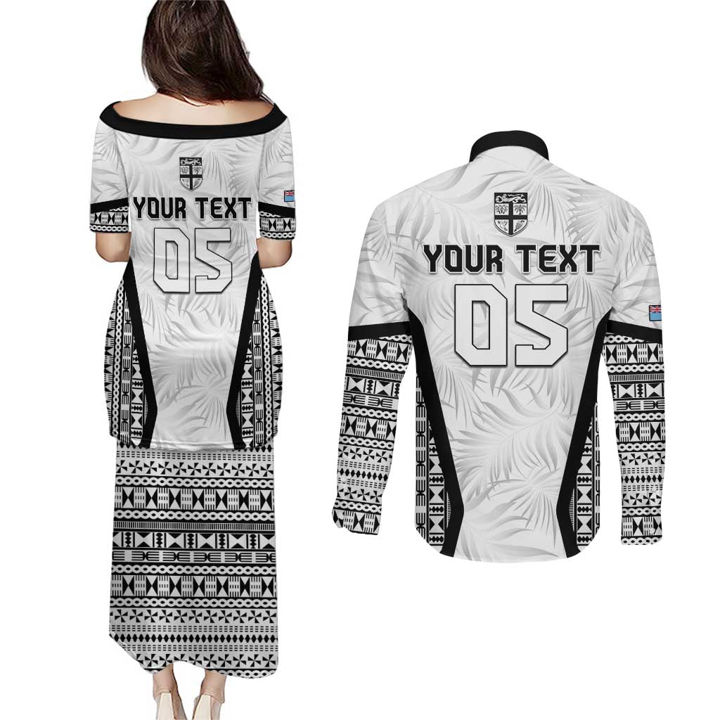 Custom Fiji 2026 Rugby Couples Matching Puletasi and Long Sleeve Button Shirt Fijian Tapa Pattern