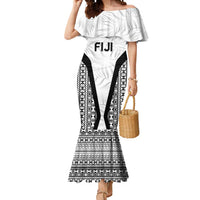 Custom Fiji 2026 Rugby Mermaid Dress Fijian Tapa Pattern LT05 Women White - Polynesian Pride